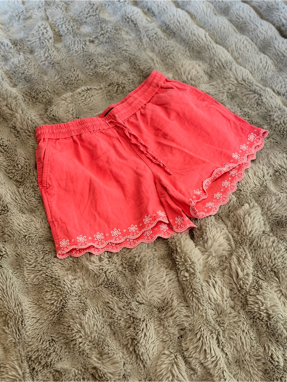 J. Crew Coral Scalloped Eyelet High-Waist Shorts